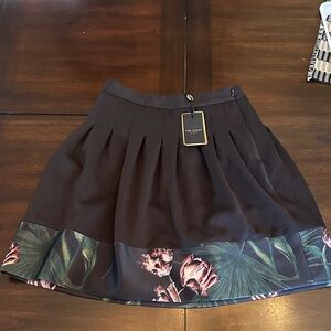 Ted Baker Dark Brown Skirt with Floral Hem